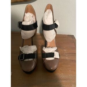 Ann Taylor Women's Lilia Leather Platform Buckle Pumps Moosewood Size 8.5 NIB